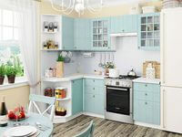Небольшая угловая кухня в голубом и белом цвете Сочи