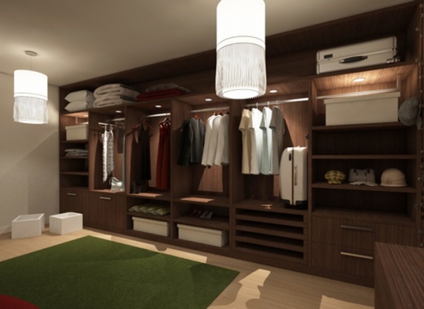 Классическая гардеробная комната из массива с подсветкой Сочи